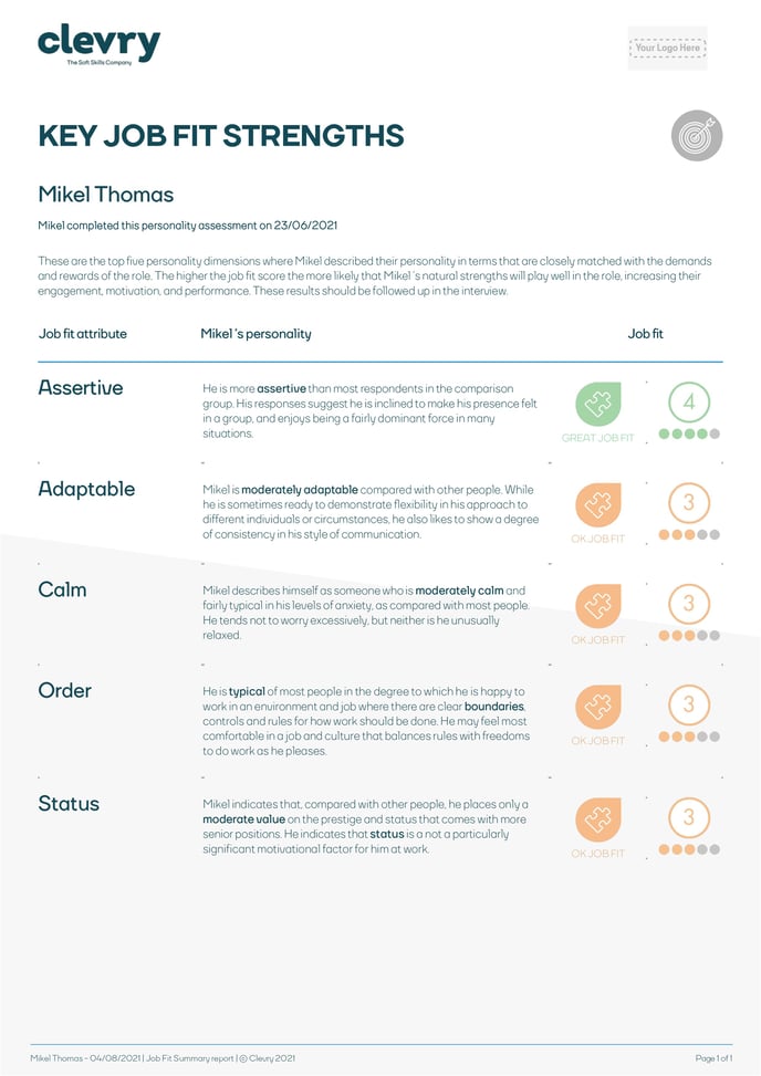 Sample Job Match Summary Report